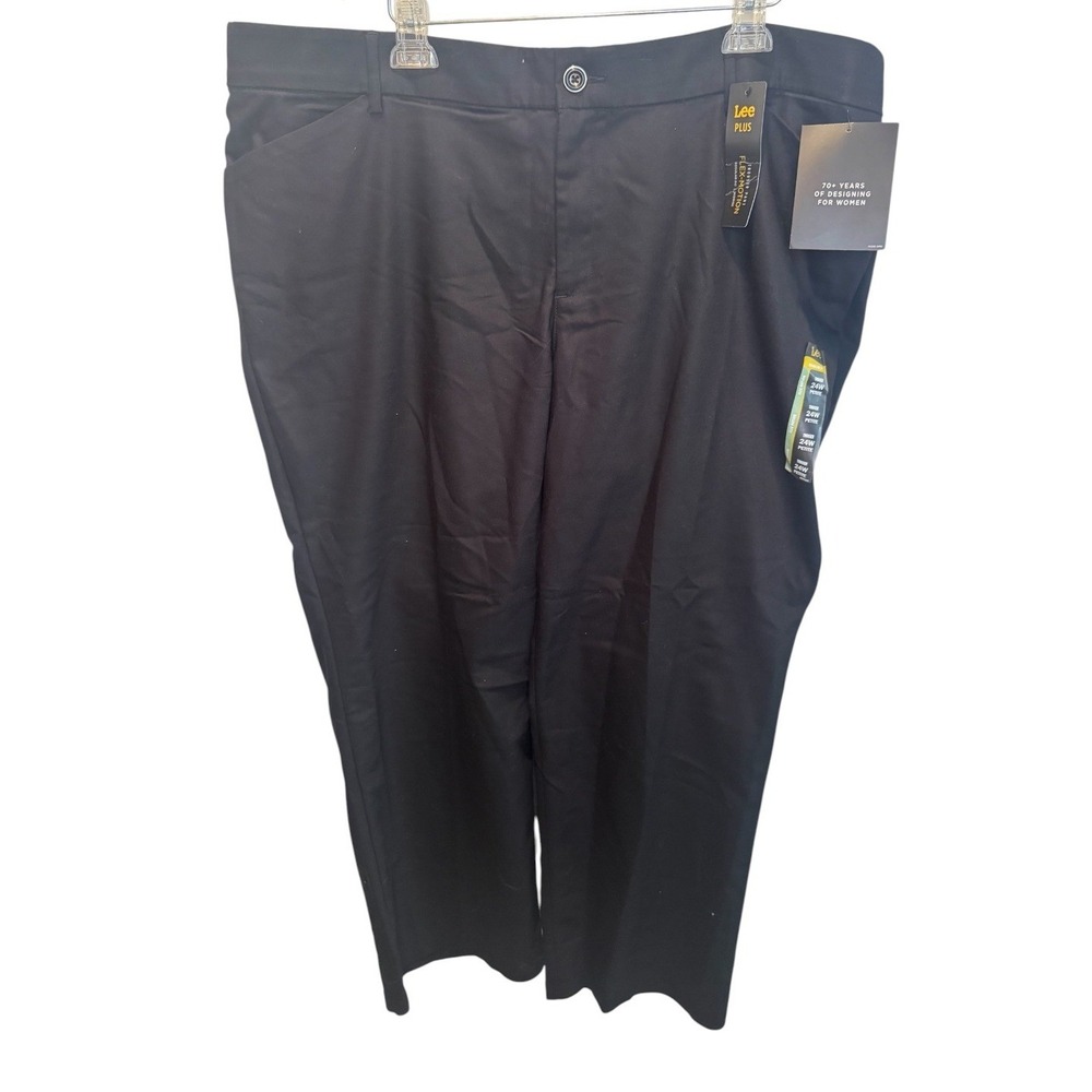Lee Womens Black Trouser Pant Flex-Motion Regular Fit Mid Rise 24W Petite NEW